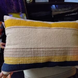 Set Of Two Striped Yellow and Blue Accent Pillow